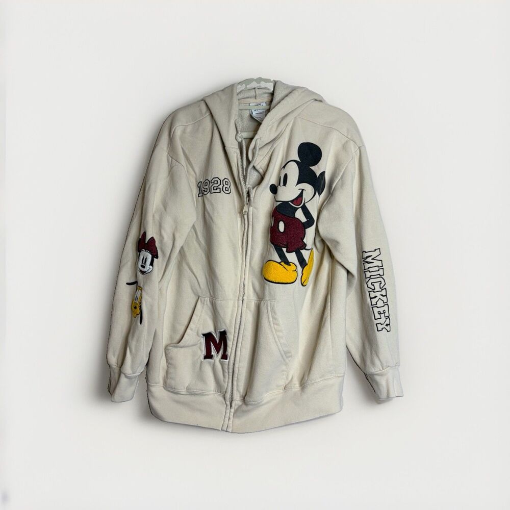 Disney Mickey Mouse Ivory Zip-Up Hoodie Sweatshirt Adult Size L